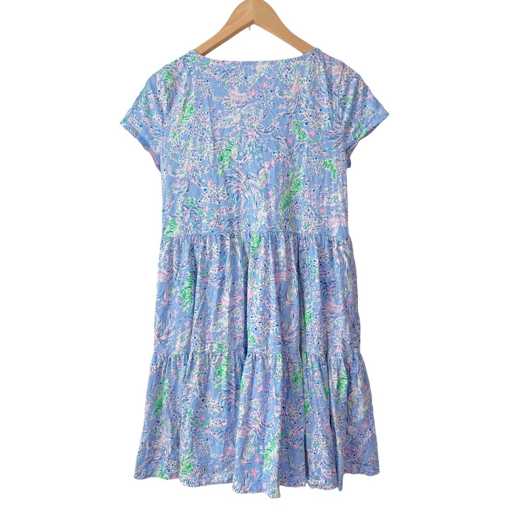 Lilly Pulitzer Geanna Tiered T-Shirt Dress Blue Tropical Tiger Palm Print‎ Small - Picture 8 of 8